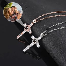 Pendant Necklaces Customized Picture Projection Po Necklaces for Women Cross Pendant Family Personalized Anniversary Gift Jewerly 231115