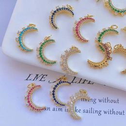Pendant Necklaces 6Pcs Gold Plated Shiny Colorful CZ Micro Pave Crescent Moon Charms Brass Dainty Simple