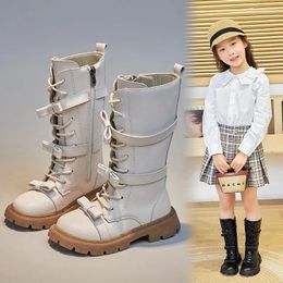 Boots British Style Children Leather Long For Girls Knight Riding Brand Design Kids Princess High Motorcycle Shoes