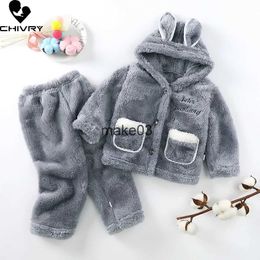 Clothing Sets New Kids Autumn Winter Thicken Warm Soft Flannel Pyjama Sets Baby Boys Girls Hooded Coat with Pants Sleepwear Pyjamas Clothing J231020