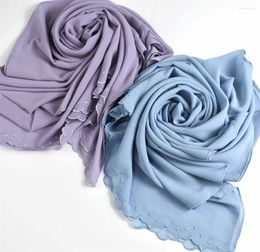 Scarves Solid ColorMuslim Malaysian Headscarf Floral Sulam Embroidery Tudung Chiffon Scarf Shawl Hand Designs Hijab For Women