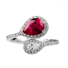 Cluster Rings 2023 INS Style S925 Silver Pigeon Blood Red 6 8 Simple Ring With Opening European And American Foreign Trade