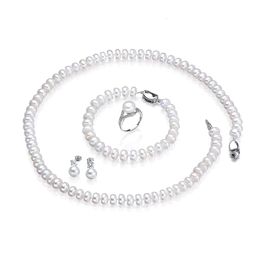 Wedding Jewelry Sets Dainashi Fashion 925 Sterling Silver Wedding Jewelry Sets For Women Real White Natural Freshwater Pearl 7-8mm Bread Round 231115