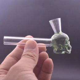 Wholesale Creative smoking tube hand nail pipe.Newest Skull 4inch mini cheap thick heady glass oil burner pipes with funnel 12 LL