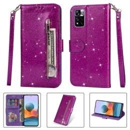 Wallet Glitter Flip Leather Case For Xiaomi Redmi Note 12S 12 Pro 11S 11 Pro 10 Pro 9 8 7 Poco X5 Pro 11T 12T with Lanyard Strap Kickstand Cover