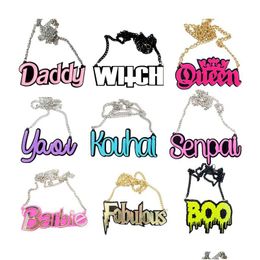 Pendant Necklaces Halloween Hip Hop Jewellery Necklaces For Mens Zombie Boo Witch Queen Daddy Buffy Letters Acrylic Pendant Necklace Dro Dhppo