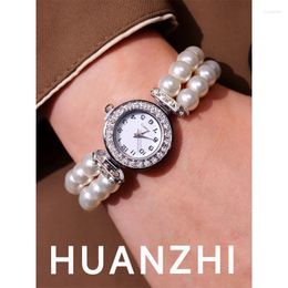 Bangle HUANZHI Y2K Vintage Faux Pearl Dial Bracelet Personalised Trend Stacking Jewellery For Women Anniversary Fashion Gift