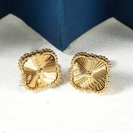 Designers Vintage Cleef Four Leaf Clover Charm Stud Earrings Back Elegent Flower Shell Sier Fashion Gold Fill for Women&girls Valentine's Wedding Jewellery Gift