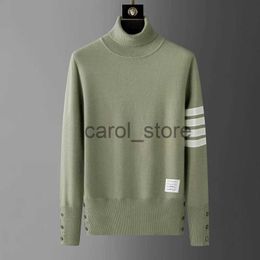 Men's Sweaters High end brand sweater men high collar autumn and winter fashion button Knitwear luxury classic TB stripe Korean casual pullover J231225