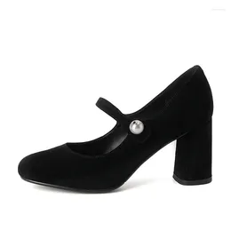 Dress Shoes Female Elegant Mary Janes Vintage Buckle Strap Pumps Black For Women 2023 Ladies Spring Autumn Round Toe