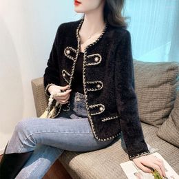 Women's Fur YASUGUOJI Office Lady Mink Buttons Short Coat Women Elegant Soft Fabric Streetwear Jacket Fashion Warm Loose Coats For