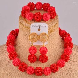 Necklace Earrings Set African Red Imitation Pearl And Crystal Jewelry Nigerian Wedding Bride Girl Exquisite XX-76