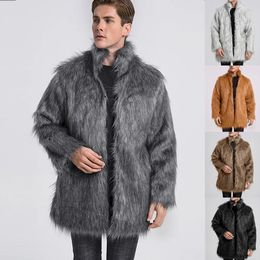 Men's Fur Faux Fur Men Faux Fox Fur Jacket Coat Winter Thick Fluffy Long Sleeve Stand Collar Warm Shaggy Outerwear Luxury Fur Bontjas Jackets Mens 231115