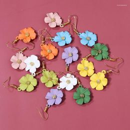 Dangle Earrings Korean Alloy Five Petal Flower For Women Cute Romantic Heart Candy Colour Fashion Jewellery Brincos Vintage