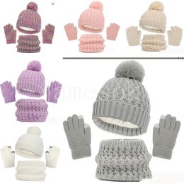 Wholesale Children's Knitted Acrylic Scarf, Gloves, Hat Autumn and Winter Thickened 3 Pieces winter Hats df320