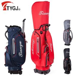 Golf Bags TTYGJ Waterproof Lightweight Golf Standard Ball Bags with Brake Tie Rod Golf Stand Bags with Wheel Big Capacity Travel Pack 231115