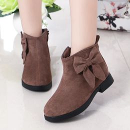 Boots Autumn Winter Kids Girls Snow Boots Children Korean Fashion Model Bow-knot Ankle Short Boots 5 6 7 8 9 10 11 12 Years 231115