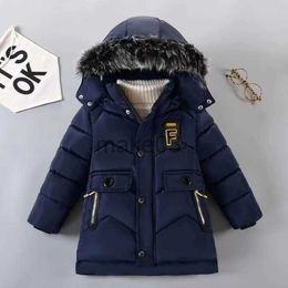 Down Coat 2023 New Winter Boys Jacket Keep Warm Baby Coat Letter Hooded Zipper Fashion Fur Collar Boys Outerwear 3-8 Years Kids Clothes J231115
