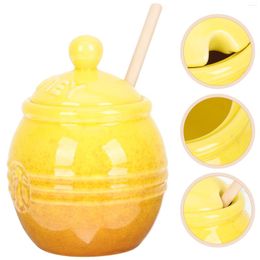 Storage Bottles Honey Jar Pot Ceramic Dispenser Dipper Lid Holder Container Syrup Porcelain Stick Jars Set Canister Canning