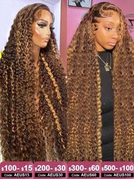 Synthetic s Highlight Ombre Curly 7x5 Glueless Human Hair Ready To Wear Bleached Knots 427 Deep Wave 13x4 Lace Front For Women Pre Cut 231114