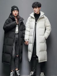 Men's Down Parkas Men's Women Winter Jacket Long Thicken Down Coat with A Hood Straight Quality Outerwear Korean Couple's Fashion Parkas 231115