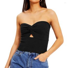 Camisoles & Tanks Women Knit Crop Tops Sexy Strapless Tank-Tops Twist Knot Front Tube All-matching Cut Out Corset For Summer