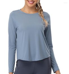 Active Shirts Long Sleeve Workout Tops For Women Loose Fit Mesh Open Split Back Quick Dry Yoga