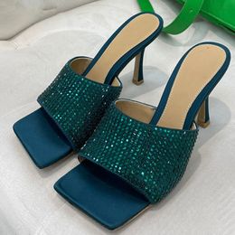 Sexy Square Toe Ladies Slippers Women 2023 Designer Crystal Shoes Summer High Heel Formal Ladies Dress Shoes