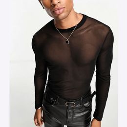 Men's T Shirts Pullover Daily Clubwear Tops Long Sleeve T-Shirts Mesh See-Through Muscle Sports