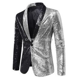 Men's Suits Mens Black Silver Sequins Tuxedo Blazers Stylish Shiny Shawl Lapel One Button Blazer Suit Jacket Men Disco Party Stage Costume