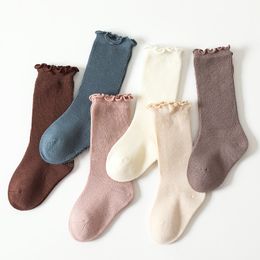 0-5Y Cute Ruffle Kids Socks Solid Color Spring Autumn Toddler Floor Socks Combed Cotton Boys Girls Infant Long Socks