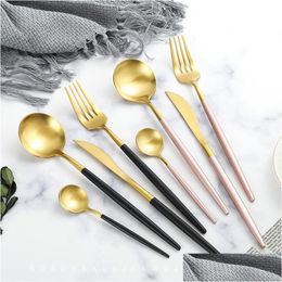 Flatware Sets High Quality Sliver Gold Dinnerware Stainless Steel Fork Spoons Knife For Everyday Use Or Travel Wholesale Lx2202 Drop Dhqlg