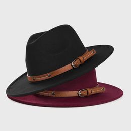 Wide Brim Hats Bucket Autumn Winter Wool Fedoras Hat With Belt For Men Women Flat Felt Jazz Top Cap Solid Colour Cowboy British 231114