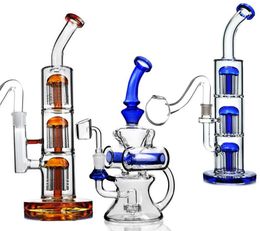 Straight Bongs ping bong hookahs recycler oil rigs 14mm Glass Water Arm Tree Percolator Colourful Thick Base