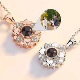 Pendant Necklaces Personalised Projection Necklace With Sunflower For Girlfriend Custom Po Necklace Memorial Jewellery For Women Christmas Gift 231115