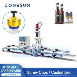 ZONESUN ZS-XGC1 Automatic Screw Cap Sealing Machine Customised Capping Line Water Beverage Bottle Packaging Pneumatic Clamp Conveyor Small Batch Production