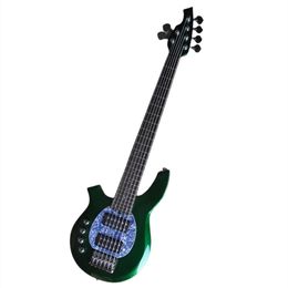 Left-hand 6 Strings Metallic Green Electric Bass Guitar with Chrome Hardware Offer Logo/Color Customize