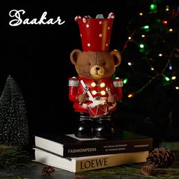 Decorative Objects Figurines SAAKAR Resin Brown Bear Drummer Soldier for Interior Handicraft Art Ornament Home Christmas Decoration Accessorie Gift 231115