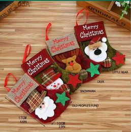 Christmas Decorations Christmas Sock Gift Candy Bag Snowman Elk Santa Claus Xmas Tree Small Imitation Leather Hanging Ornament Gift Bag For Kids YQ231115