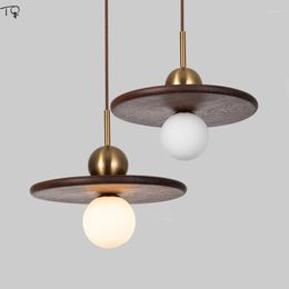 Pendant Lamps Chinese Designer Walnut Solid Wood Round Lights Modern Light Fixtures Restaurant Tea Room Study Bedroom Lamp Dining