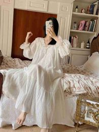 home clothing Nightgowns Women Solid Sweet Pajamas Princess Style Trim Lantern Sleeve Cute Sleepdress Lovely Soft Home Wear R231115