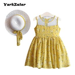 Girl Dresses Girl's YorkZaler 2 PCS/set Summer Girls Dress With Hat Sleeveless Mesh A-Line Kids Sundress Sun Baby Clothes