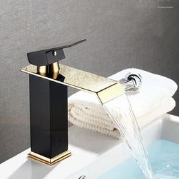 Bathroom Sink Faucets Luxury Waterfall Basin Faucet Deck Mounted Tap Black Cold And Water Mixer Vanity Vessel