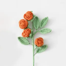 Decorative Flowers 1pc Handmade Crochet Knitting Home Decor Artificial Milk Cotton Multi-head Rose Bouquet Solid Coloured