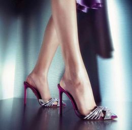 Aquazzura Décolleté con cinturino posteriore in PU con punta a spillo décolleté con strass decorazione scarpe da sera per feste sandali da donna Designer di lusso scarpe alte calzature di fabbrica