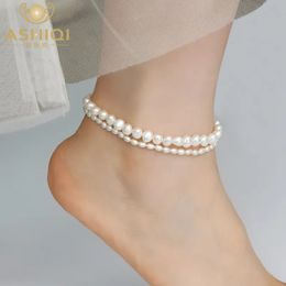 Anklets ASHIQI Real Natural Freshwater Pearl Anklet Fashion Lady Elasticity Chain Beach Foot Bracelet Jewellery for Women 231115