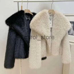 Women's Leather Faux Leather Women Fluffy Jacket Winter Clothes Short Faux-Fox Fur Coats Korea Lapel Casual Black Outwear Female Thick Warm Plush Overcoat J231115