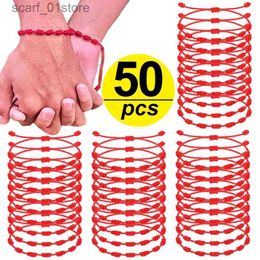 Chain 50pcs Handmade 7 Knots Red String Bracelet for r Protection Lucky Alet and Friendship Braid Rope Wristband Jewellery GiftL231115