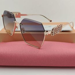Sunglasses 2023 Semi Rimless Ladies Set Auger For Women Black White Brand Designer Irregular Sun Glasses Trendy Woman UV400