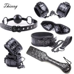 Adult Toys Thierry Crimson/Black Tied Ultimate Bondage Kit Blindfold Ball Gag Collar Wrist and Ankle Cuffs Paddle Spanking Sex Toys 231115